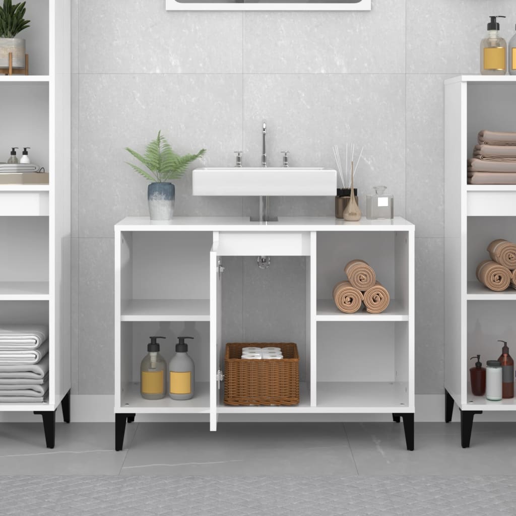 Wastafelkast 80x33x60 cm bewerkt hout hoogglans wit is nu te koop bij PeponiXL, paradijselijk wonen!