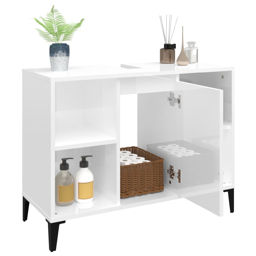 Wastafelkast 80x33x60 cm bewerkt hout hoogglans wit is nu te koop bij PeponiXL, paradijselijk wonen!