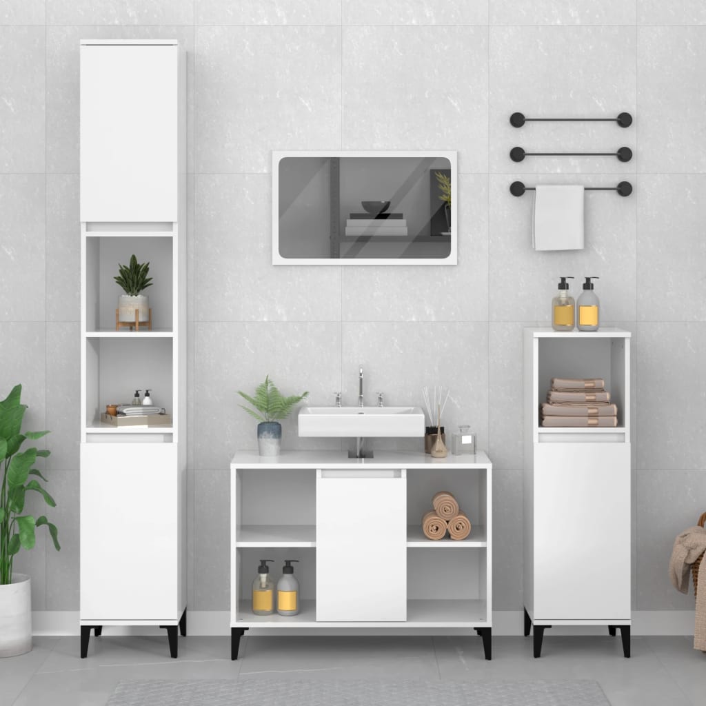 Wastafelkast 80x33x60 cm bewerkt hout hoogglans wit is nu te koop bij PeponiXL, paradijselijk wonen!