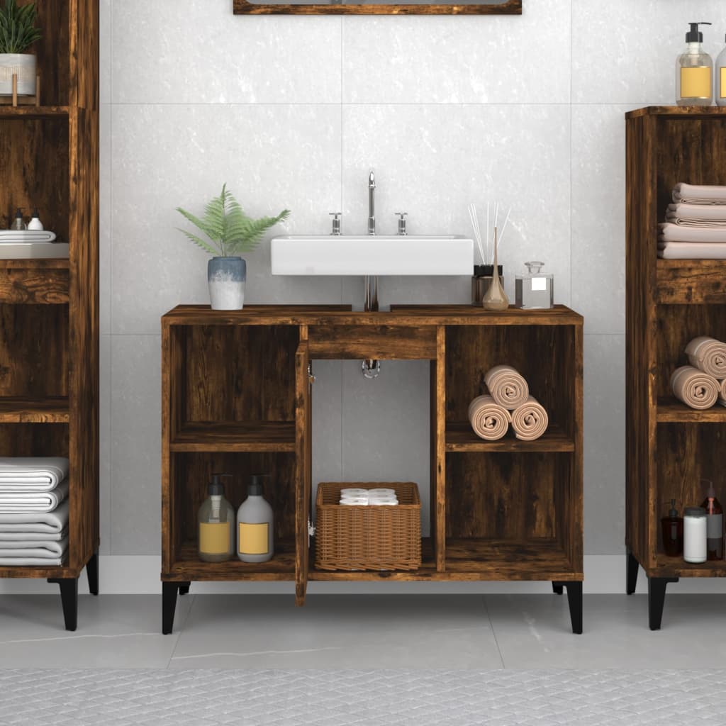 Wastafelkast 80x33x60 cm bewerkt hout gerookt eikenkleurig is nu te koop bij PeponiXL, paradijselijk wonen!