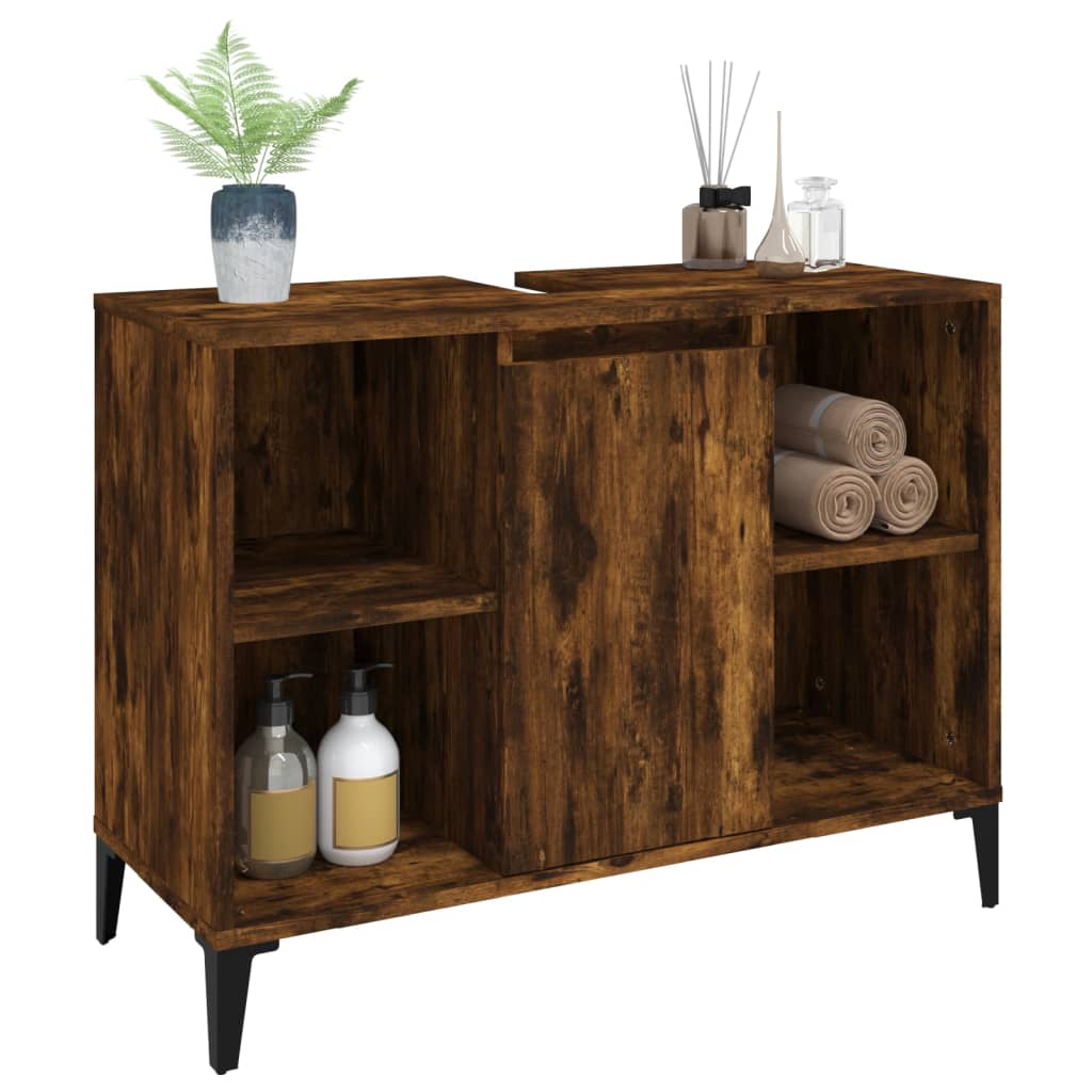 Wastafelkast 80x33x60 cm bewerkt hout gerookt eikenkleurig is nu te koop bij PeponiXL, paradijselijk wonen!