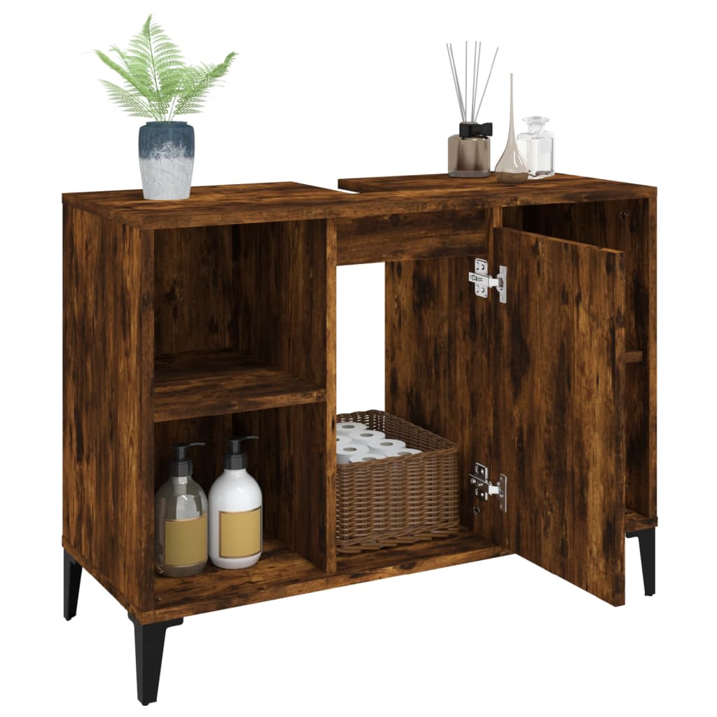 Wastafelkast 80x33x60 cm bewerkt hout gerookt eikenkleurig is nu te koop bij PeponiXL, paradijselijk wonen!
