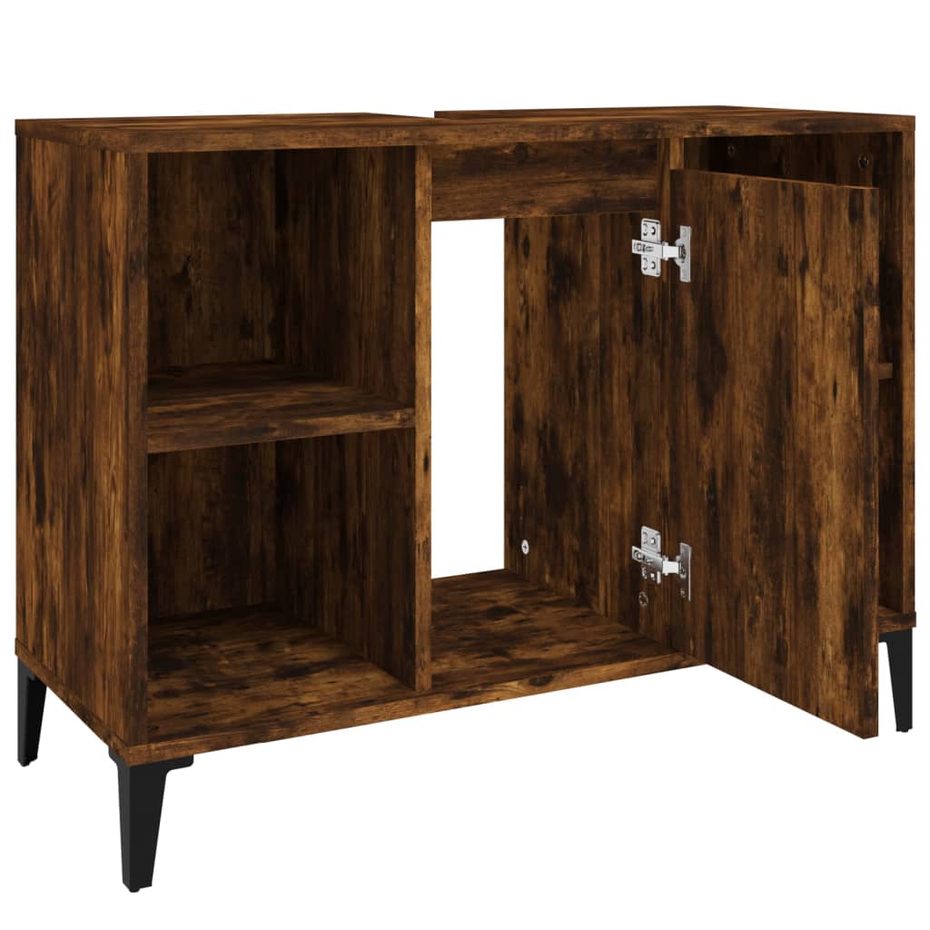 Wastafelkast 80x33x60 cm bewerkt hout gerookt eikenkleurig is nu te koop bij PeponiXL, paradijselijk wonen!
