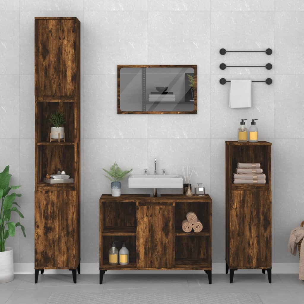 Wastafelkast 80x33x60 cm bewerkt hout gerookt eikenkleurig is nu te koop bij PeponiXL, paradijselijk wonen!
