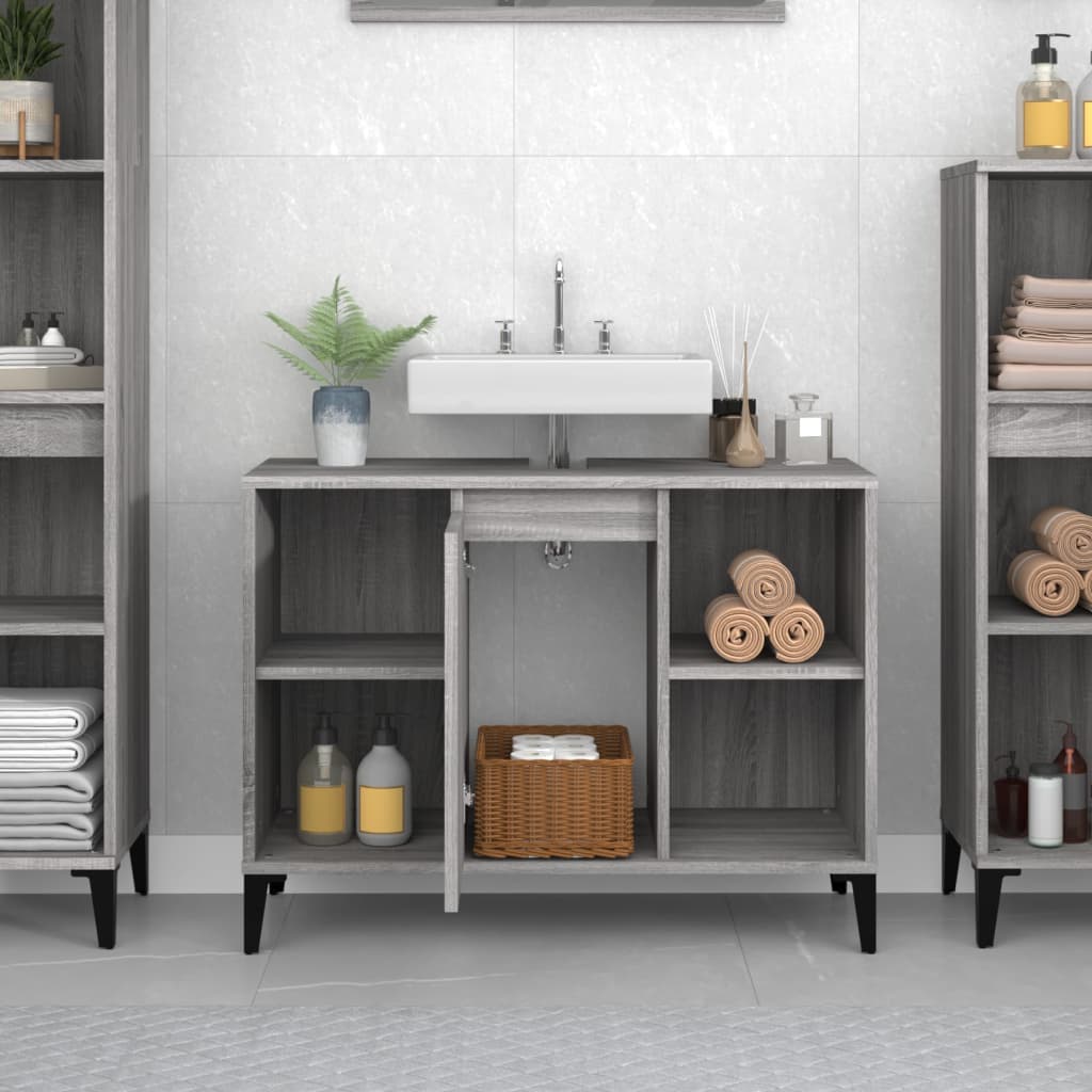 Wastafelkast 80x33x60 cm bewerkt hout grijs sonoma eikenkleurig is nu te koop bij PeponiXL, paradijselijk wonen!
