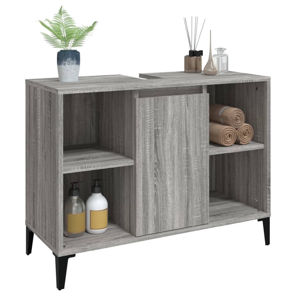Wastafelkast 80x33x60 cm bewerkt hout grijs sonoma eikenkleurig is nu te koop bij PeponiXL, paradijselijk wonen!