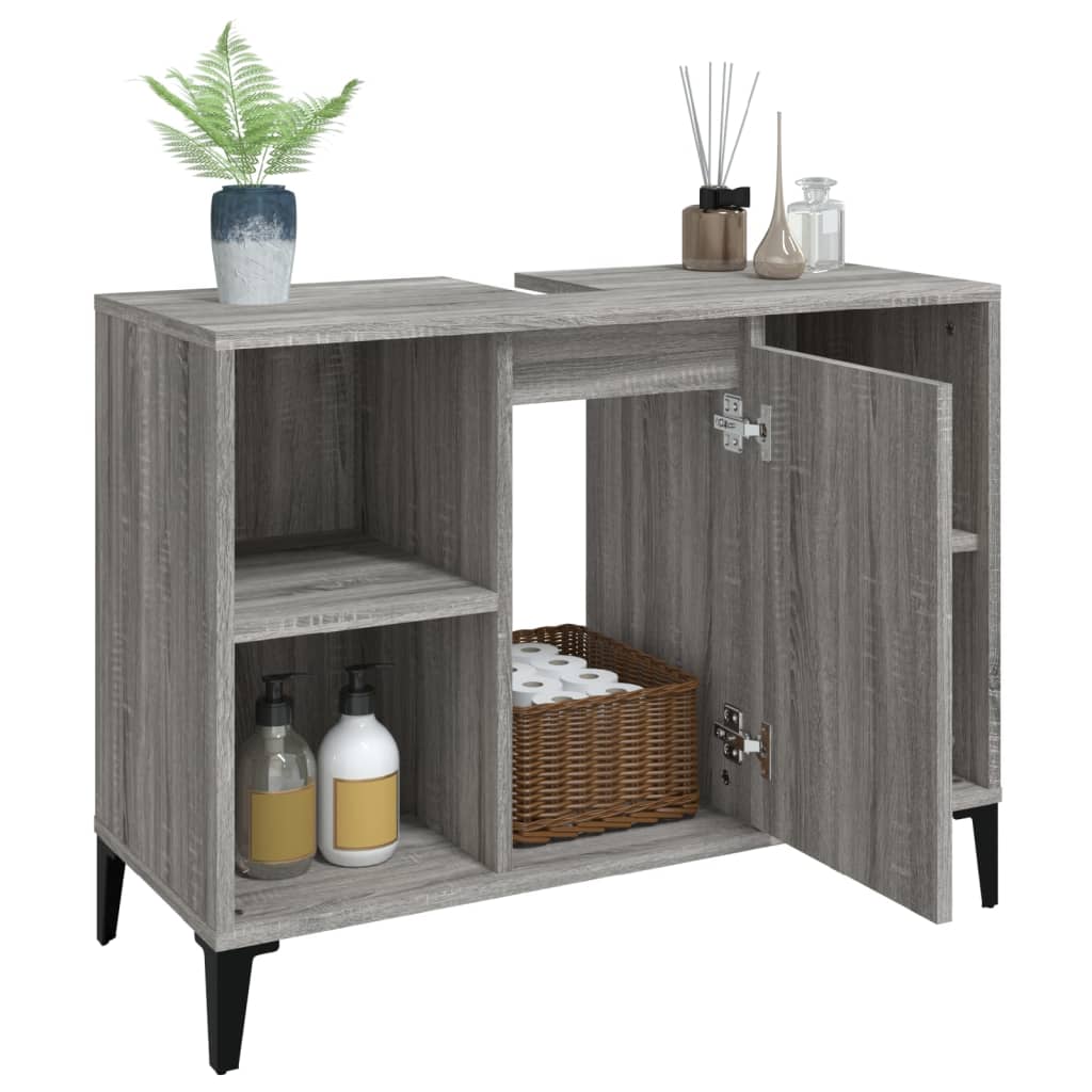 Wastafelkast 80x33x60 cm bewerkt hout grijs sonoma eikenkleurig is nu te koop bij PeponiXL, paradijselijk wonen!