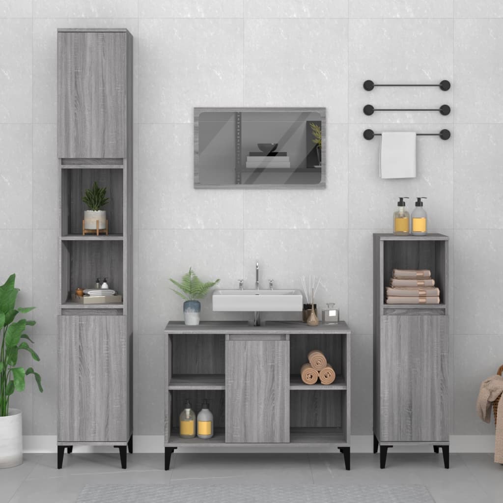 Wastafelkast 80x33x60 cm bewerkt hout grijs sonoma eikenkleurig is nu te koop bij PeponiXL, paradijselijk wonen!