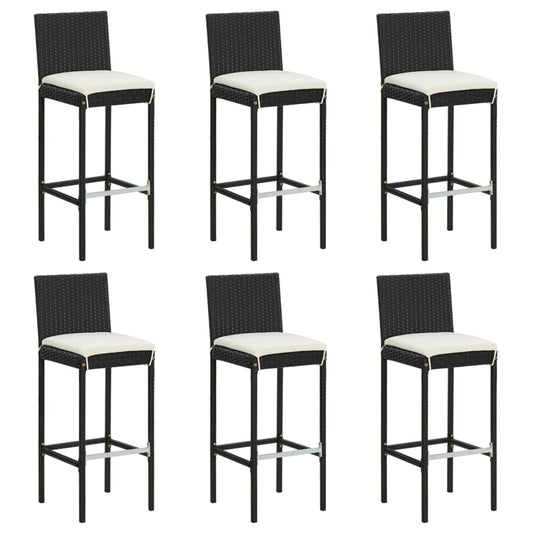 Barkrukken 6 st met kussens poly rattan zwart is nu te koop bij PeponiXL, paradijselijk wonen!