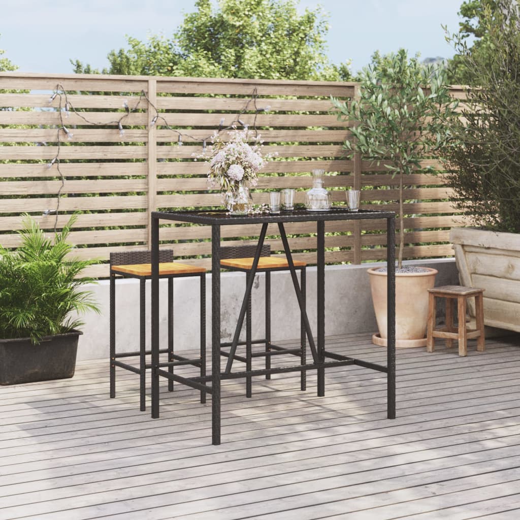 Bartafel met glazen blad 110x70x110 cm poly rattan zwart is nu te koop bij PeponiXL, paradijselijk wonen!
