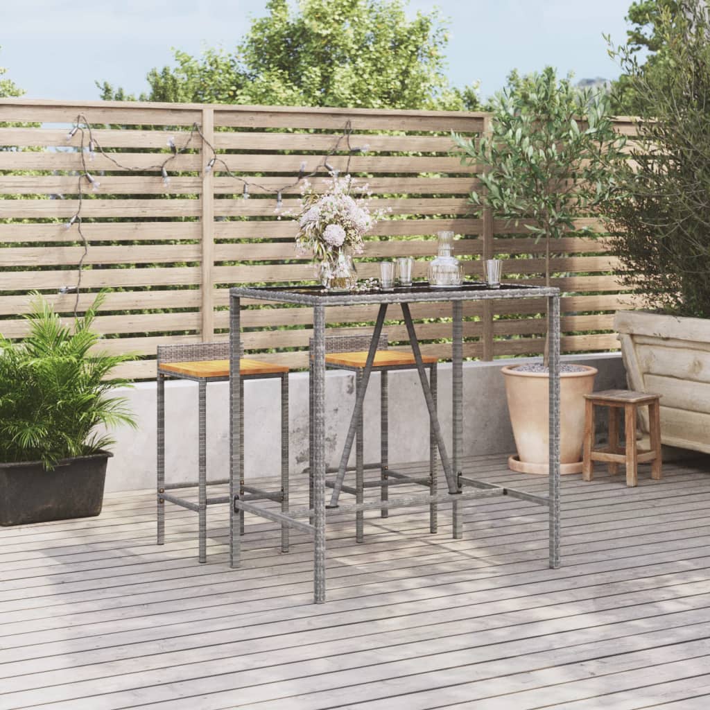 Bartafel met glazen blad 110x70x110 cm poly rattan grijs is nu te koop bij PeponiXL, paradijselijk wonen!
