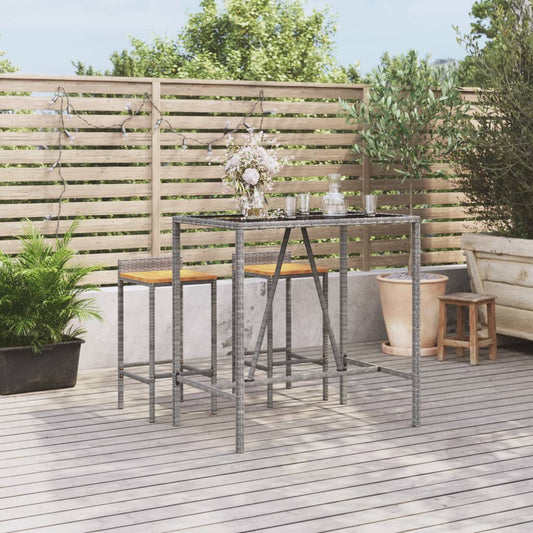 Bartafel met glazen blad 110x70x110 cm poly rattan grijs is nu te koop bij PeponiXL, paradijselijk wonen!