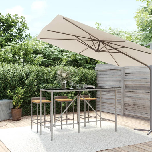 Bartafel met glazen blad 180x70x110 cm poly rattan grijs is nu te koop bij PeponiXL, paradijselijk wonen!