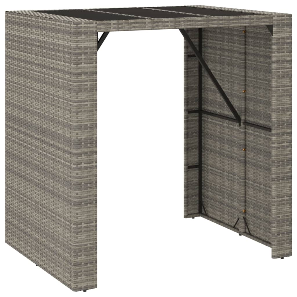 Bartafel met glazen blad 105x80x110 cm poly rattan grijs is nu te koop bij PeponiXL, paradijselijk wonen!