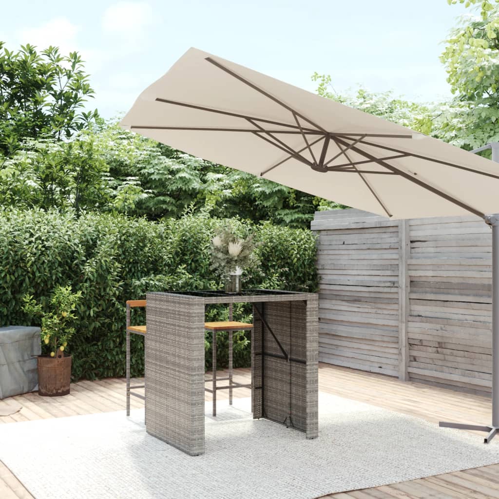 Bartafel met glazen blad 105x80x110 cm poly rattan grijs is nu te koop bij PeponiXL, paradijselijk wonen!
