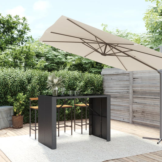 Bartafel met glazen blad 145x80x110 cm poly rattan zwart is nu te koop bij PeponiXL, paradijselijk wonen!