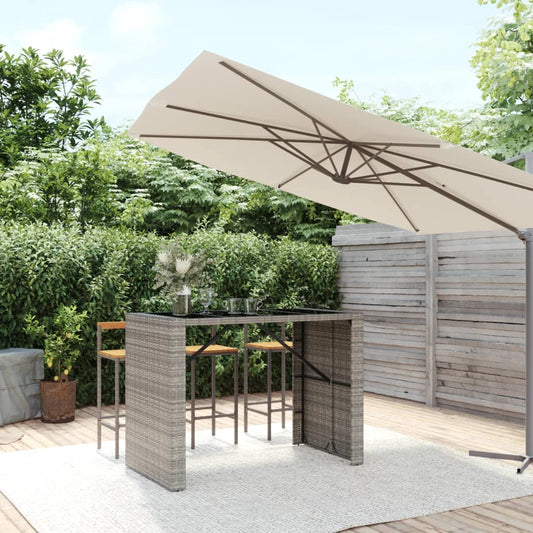 Bartafel met glazen blad 145x80x110 cm poly rattan grijs is nu te koop bij PeponiXL, paradijselijk wonen!