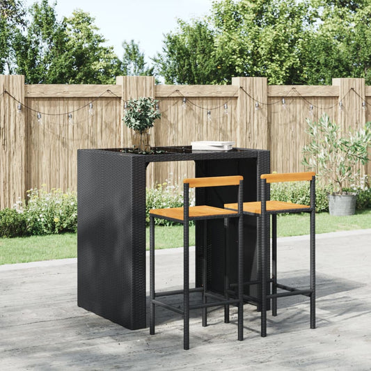 Barkrukken 2 st poly rattan en massief acaciahout zwart is nu te koop bij PeponiXL, paradijselijk wonen!
