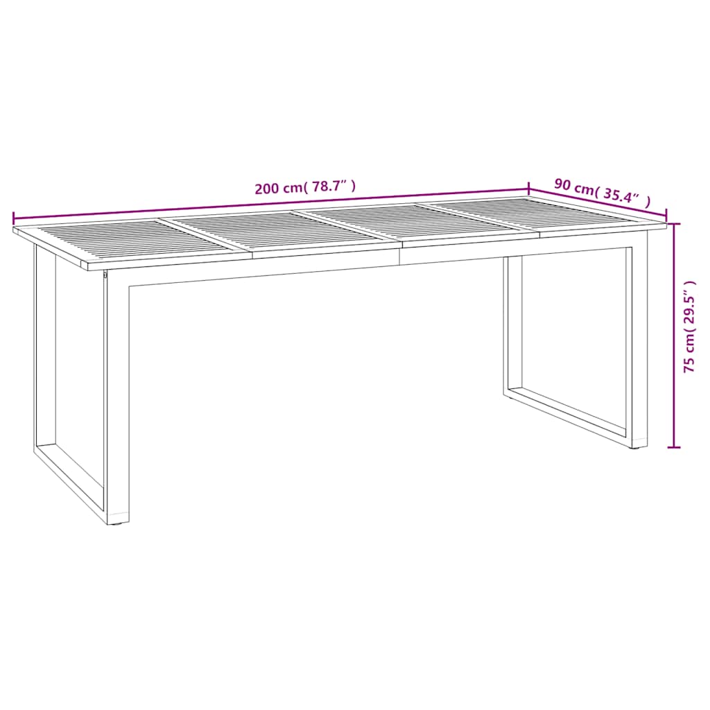 Tuintafel met U-vormige poten 200x90x75 cm massief acaciahout is nu te koop bij PeponiXL, paradijselijk wonen!