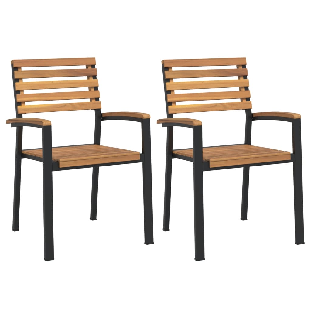 Tuinstoelen 2 st stapelbaar massief acaciahout en metaal is nu te koop bij PeponiXL, paradijselijk wonen!
