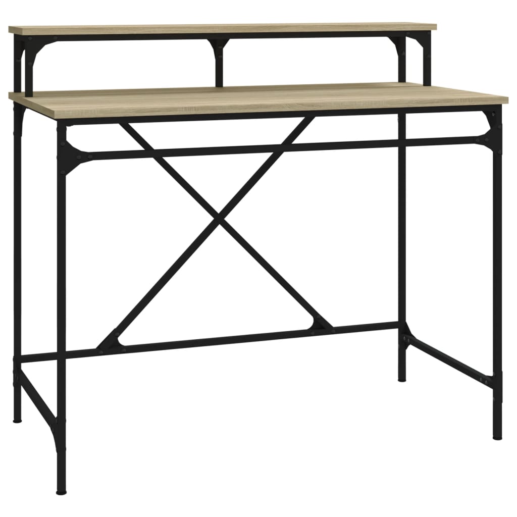 Bureau 100x50x90 cm bewerkt hout en ijzer sonoma eikenkleur is nu te koop bij PeponiXL, paradijselijk wonen!