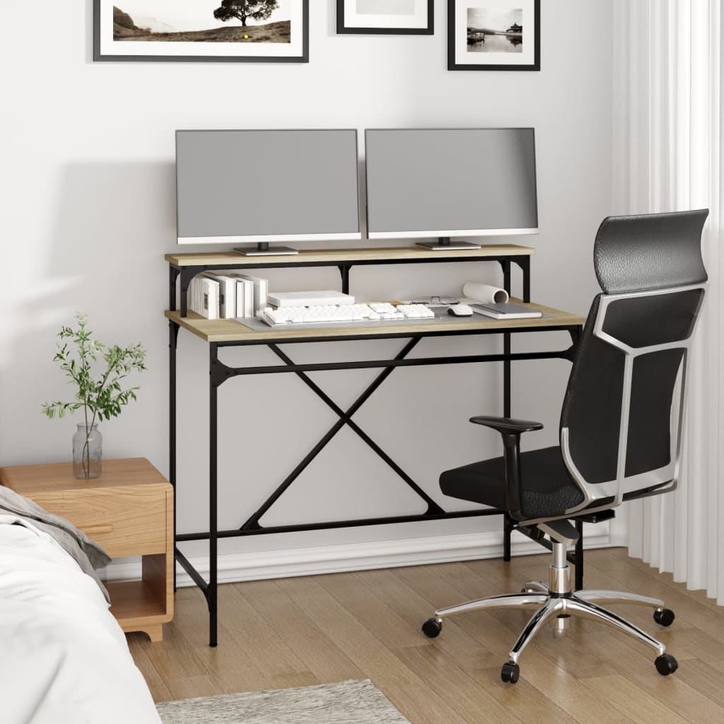 Bureau 100x50x90 cm bewerkt hout en ijzer sonoma eikenkleur is nu te koop bij PeponiXL, paradijselijk wonen!