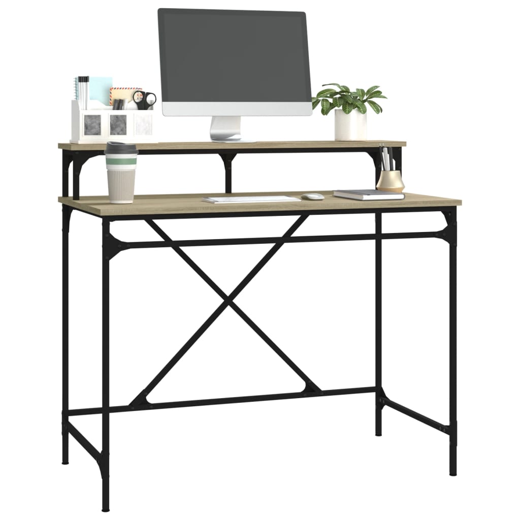 Bureau 100x50x90 cm bewerkt hout en ijzer sonoma eikenkleur is nu te koop bij PeponiXL, paradijselijk wonen!