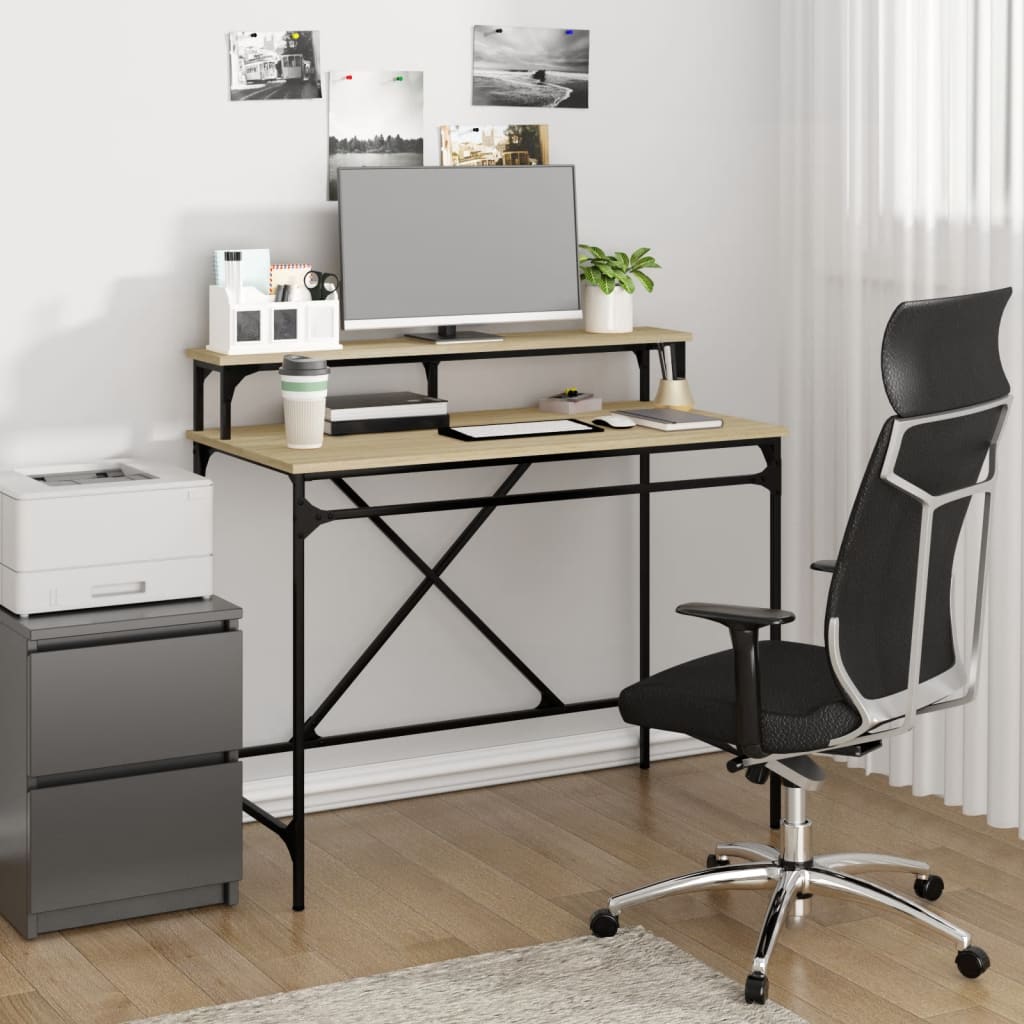 Bureau 100x50x90 cm bewerkt hout en ijzer sonoma eikenkleur is nu te koop bij PeponiXL, paradijselijk wonen!