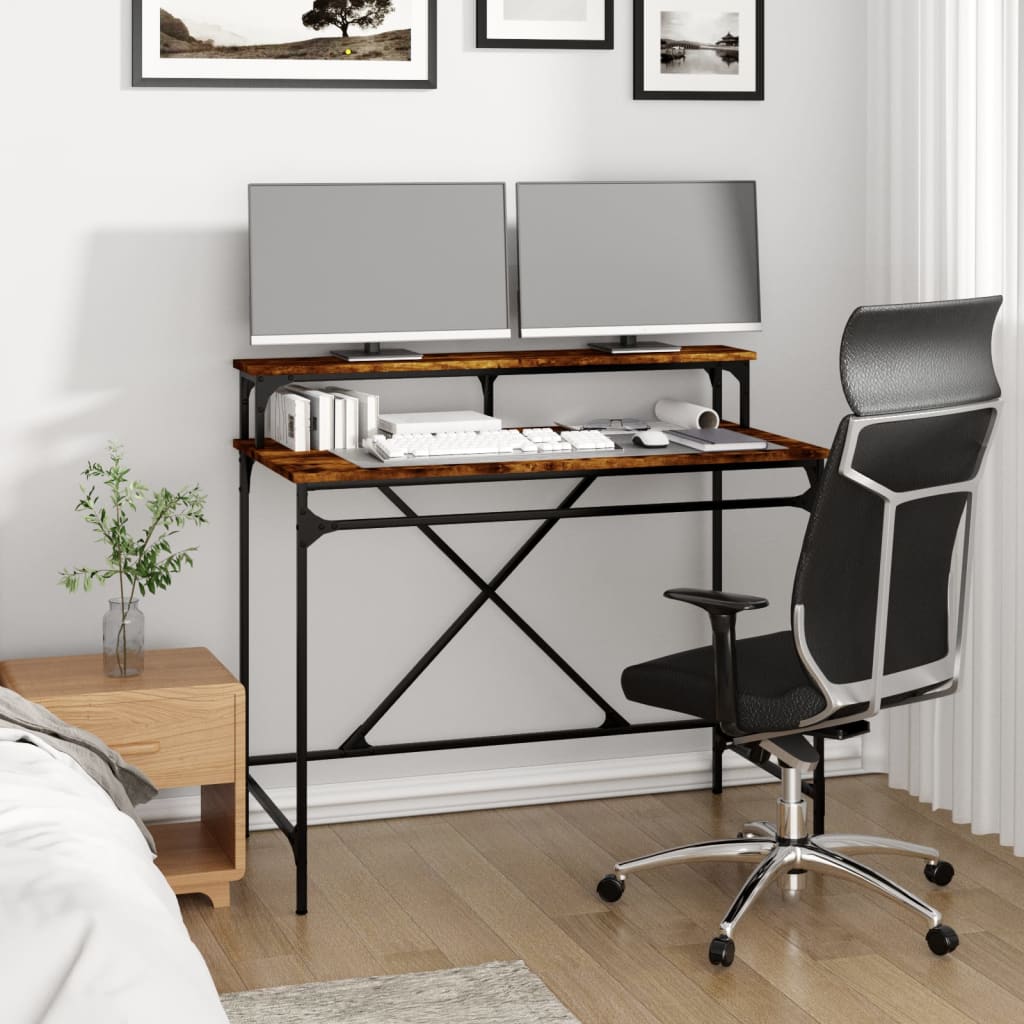 Bureau 100x50x90 cm bewerkt hout en ijzer gerookt eikenkleurig is nu te koop bij PeponiXL, paradijselijk wonen!