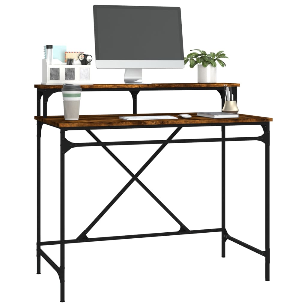 Bureau 100x50x90 cm bewerkt hout en ijzer gerookt eikenkleurig is nu te koop bij PeponiXL, paradijselijk wonen!