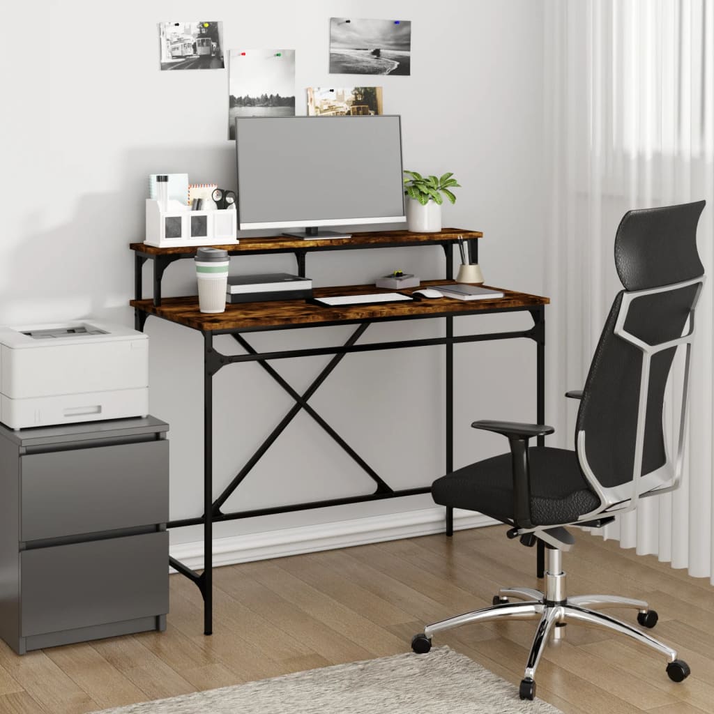 Bureau 100x50x90 cm bewerkt hout en ijzer gerookt eikenkleurig is nu te koop bij PeponiXL, paradijselijk wonen!