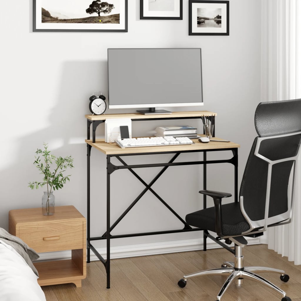Bureau 80x50x90 cm bewerkt hout en ijzer sonoma eikenkleurig is nu te koop bij PeponiXL, paradijselijk wonen!