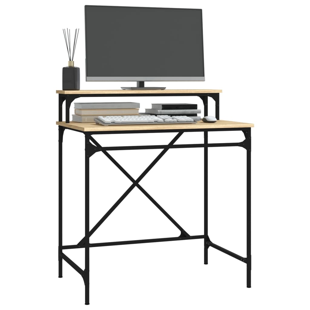 Bureau 80x50x90 cm bewerkt hout en ijzer sonoma eikenkleurig is nu te koop bij PeponiXL, paradijselijk wonen!