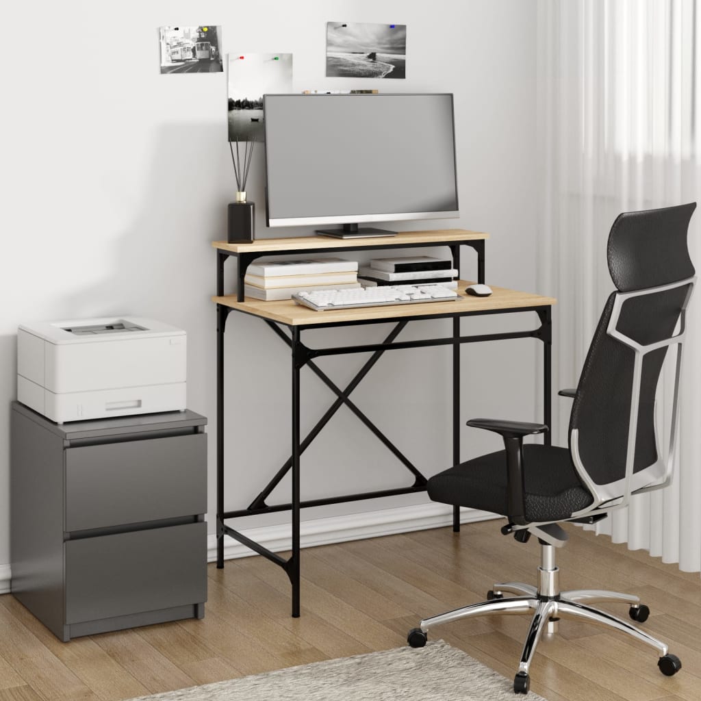 Bureau 80x50x90 cm bewerkt hout en ijzer sonoma eikenkleurig is nu te koop bij PeponiXL, paradijselijk wonen!