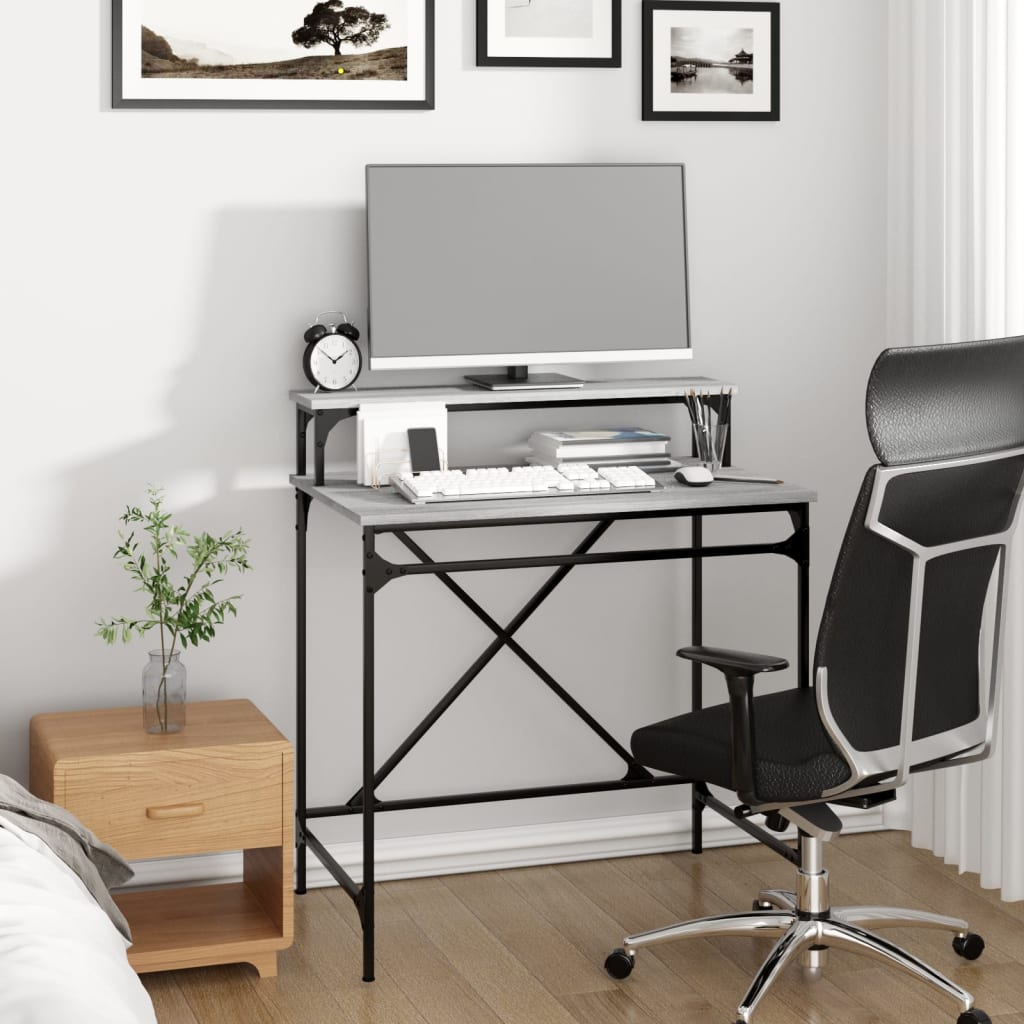 Bureau 80x50x90 cm bewerkt hout en ijzer grijs sonoma eiken is nu te koop bij PeponiXL, paradijselijk wonen!