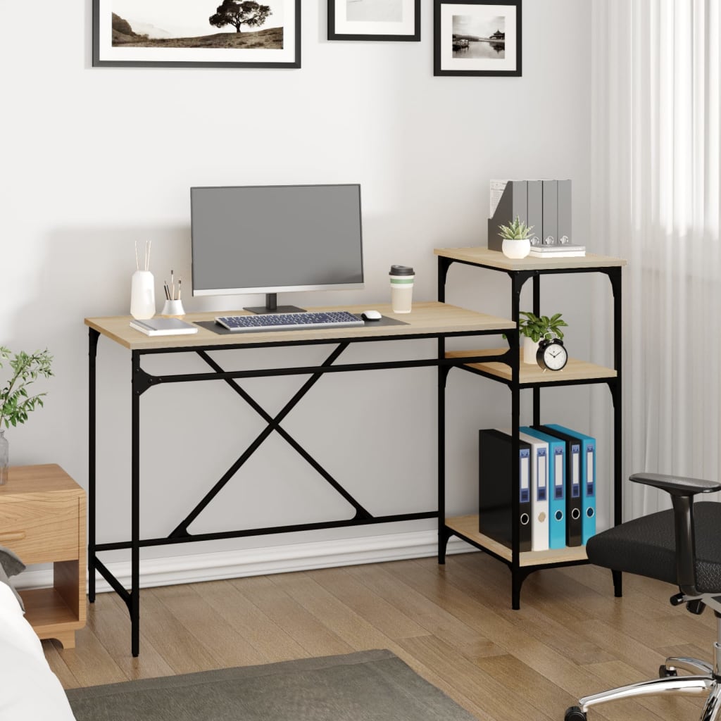 Bureau schappen 135x50x90 bewerkt hout en ijzer sonoma eiken is nu te koop bij PeponiXL, paradijselijk wonen!