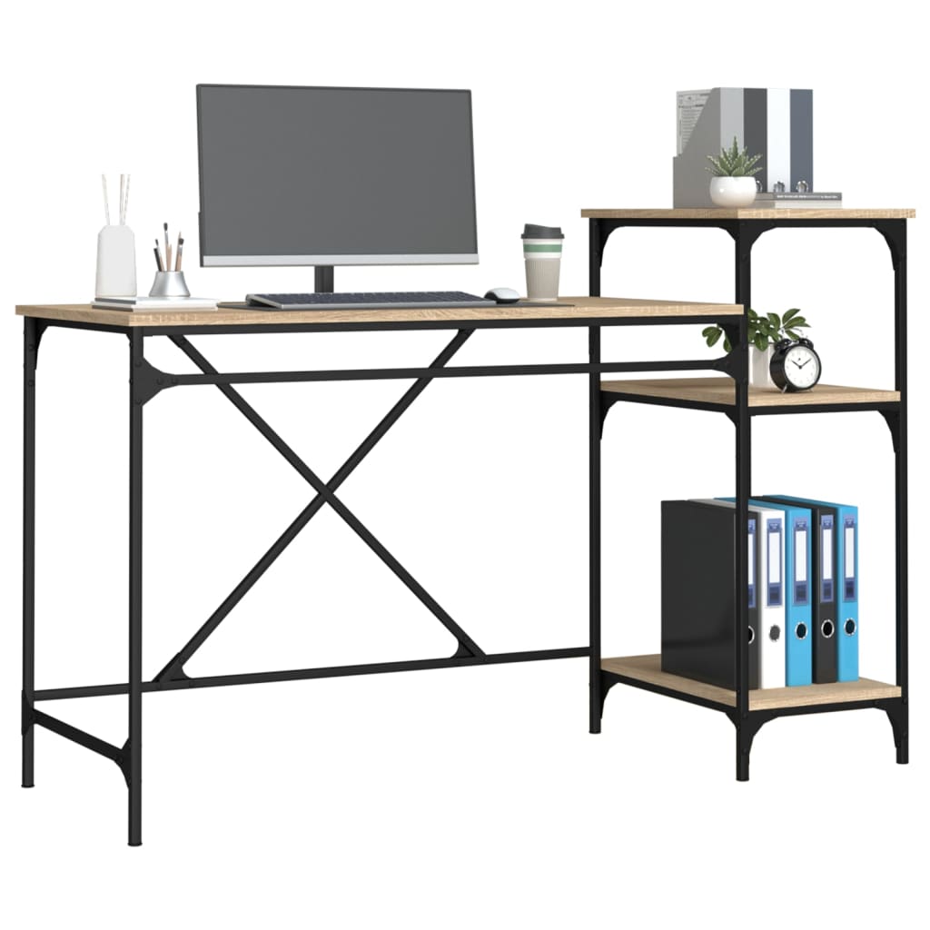 Bureau schappen 135x50x90 bewerkt hout en ijzer sonoma eiken is nu te koop bij PeponiXL, paradijselijk wonen!