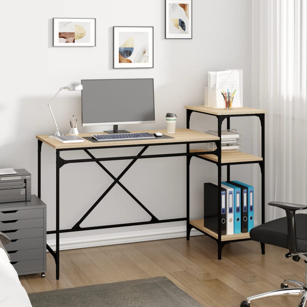 Bureau schappen 135x50x90 bewerkt hout en ijzer sonoma eiken is nu te koop bij PeponiXL, paradijselijk wonen!