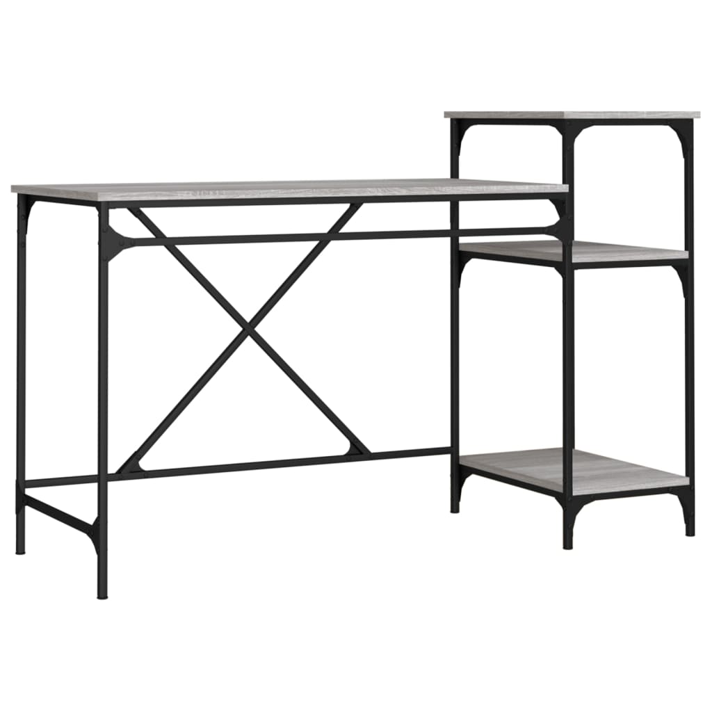 Bureau 135x50x90 bewerkt hout en ijzer grijs sonoma eikenkleur is nu te koop bij PeponiXL, paradijselijk wonen!