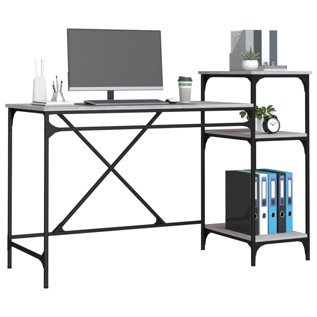 Bureau 135x50x90 bewerkt hout en ijzer grijs sonoma eikenkleur is nu te koop bij PeponiXL, paradijselijk wonen!