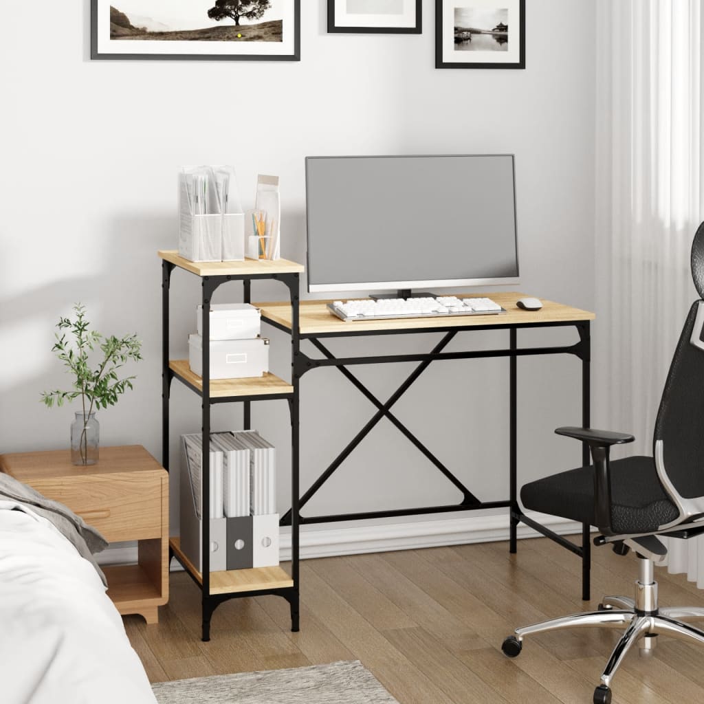 Bureau schappen 105x50x90 bewerkt hout en ijzer sonoma eiken is nu te koop bij PeponiXL, paradijselijk wonen!