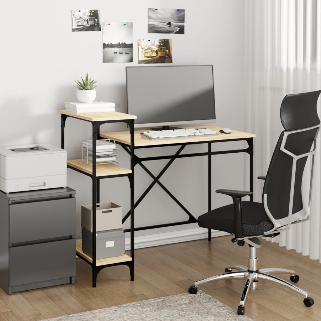 Bureau schappen 105x50x90 bewerkt hout en ijzer sonoma eiken is nu te koop bij PeponiXL, paradijselijk wonen!
