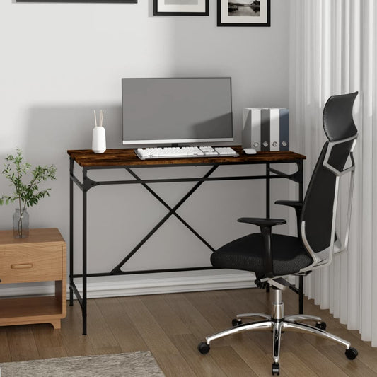 Bureau 100x50x75 cm bewerkt hout en ijzer gerookt eikenkleurig is nu te koop bij PeponiXL, paradijselijk wonen!