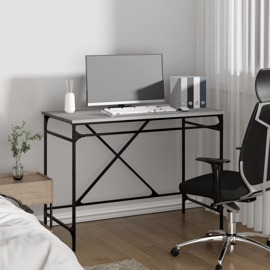 Bureau 100x50x75 cm bewerkt hout en ijzer grijs sonoma eiken is nu te koop bij PeponiXL, paradijselijk wonen!