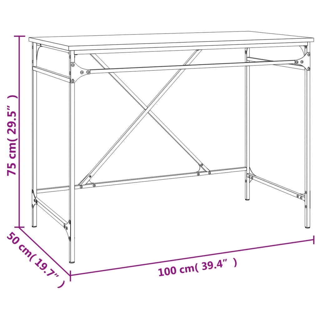 Bureau 100x50x75 cm bewerkt hout en ijzer grijs sonoma eiken is nu te koop bij PeponiXL, paradijselijk wonen!