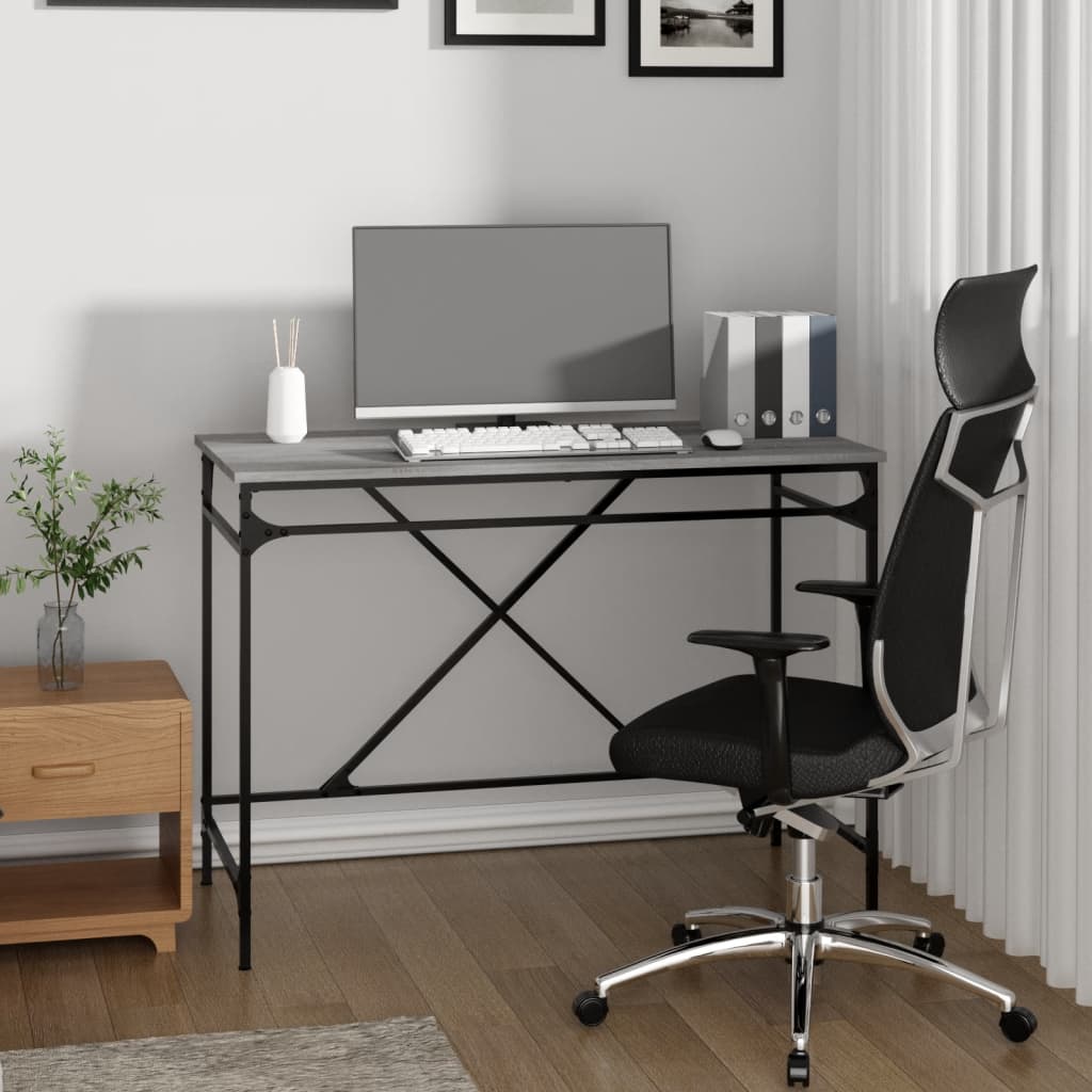 Bureau 100x50x75 cm bewerkt hout en ijzer grijs sonoma eiken is nu te koop bij PeponiXL, paradijselijk wonen!