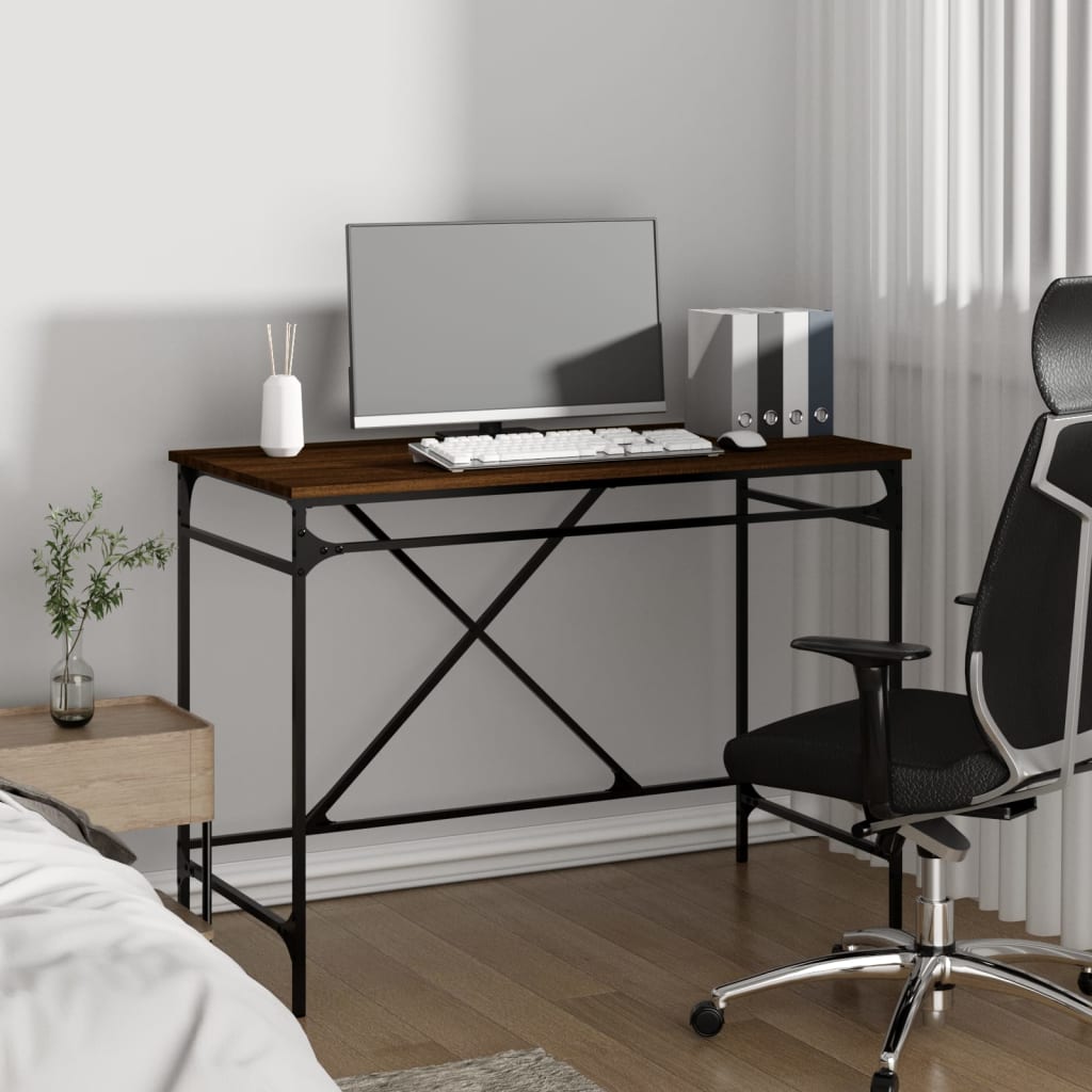 Bureau 100x50x75 cm bewerkt hout en ijzer bruin eikenkleur is nu te koop bij PeponiXL, paradijselijk wonen!