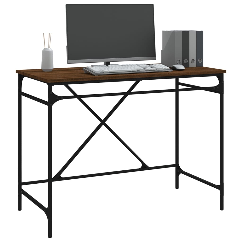 Bureau 100x50x75 cm bewerkt hout en ijzer bruin eikenkleur is nu te koop bij PeponiXL, paradijselijk wonen!