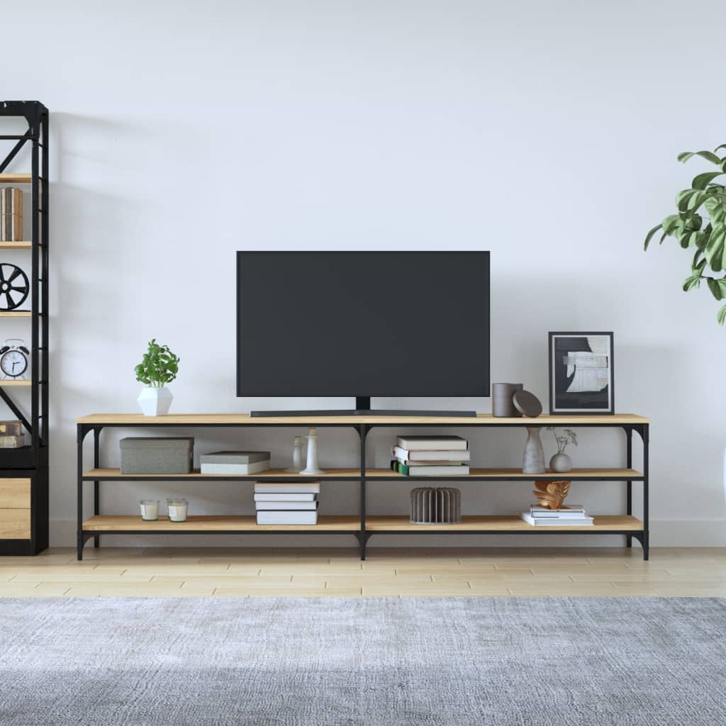 Tv-meubel 200x30x50 cm bewerkt hout metaal sonoma eikenkleurig is nu te koop bij PeponiXL, paradijselijk wonen!