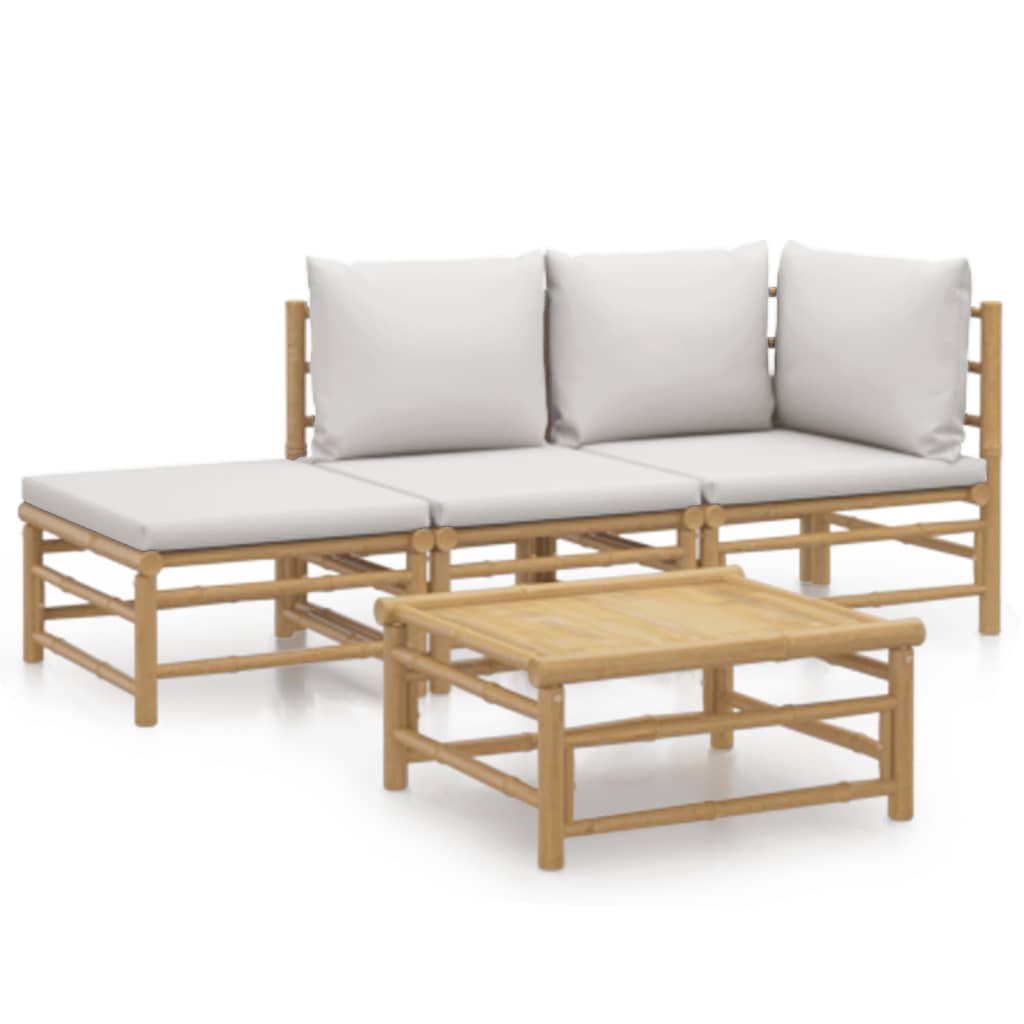 4-delige Loungeset met kussens bamboe lichtgrijs is nu te koop bij PeponiXL, paradijselijk wonen!